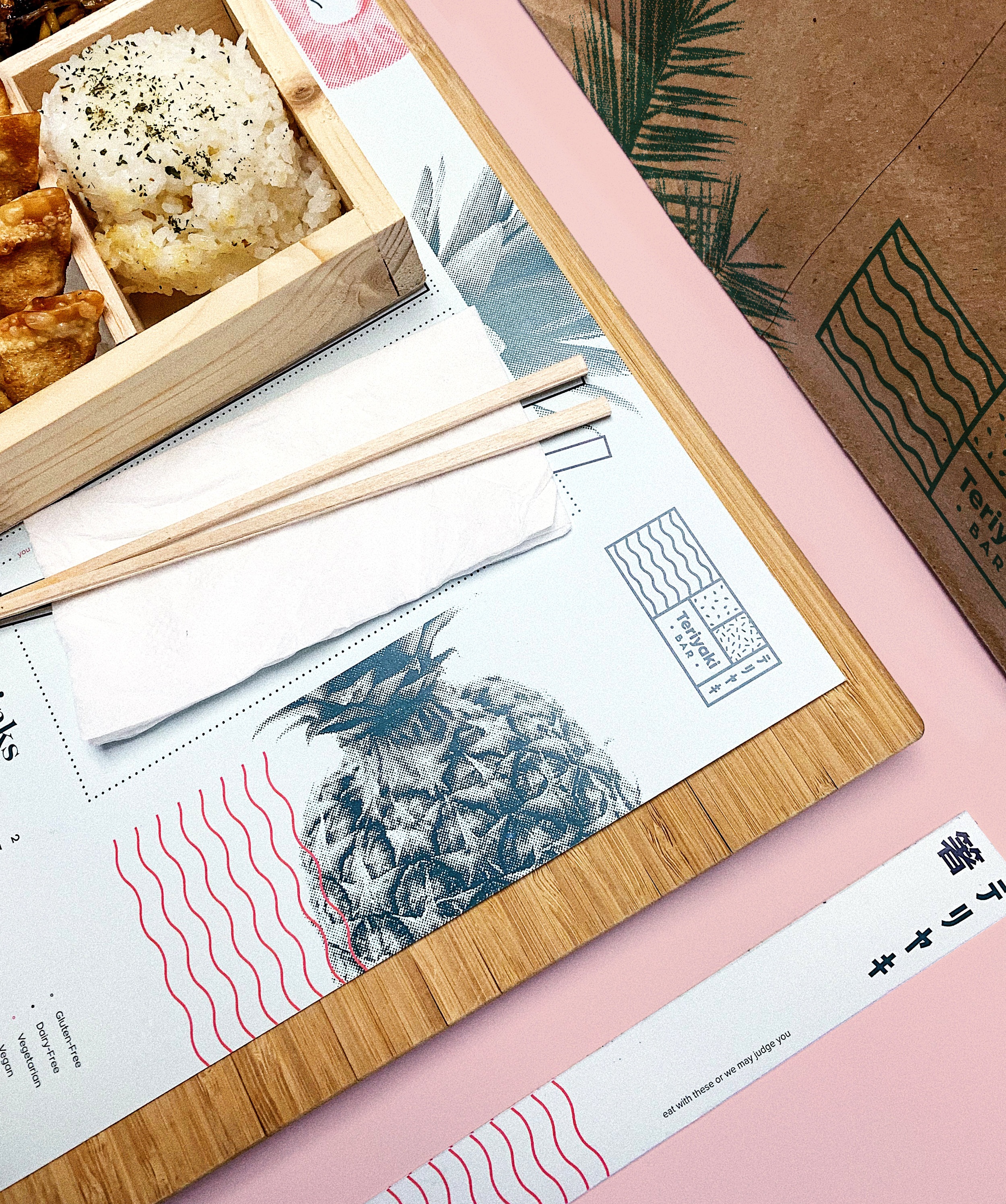 Teriyaki Bar menu redesign with tropical pastels