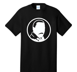T-shirt with white line-drawing of a portrait of MLK in the center of a white outlined circle.