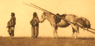 Blackfoot Couple with Horse and Travois
