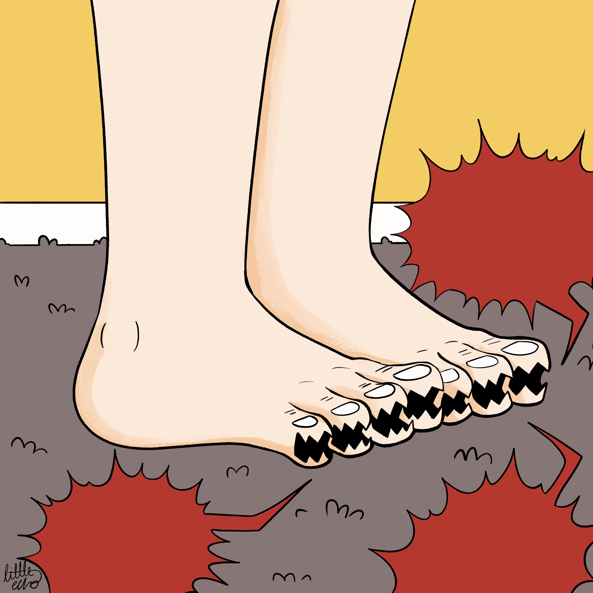 color illustration of feet with toes that have teeth