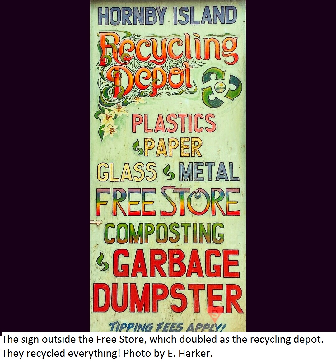 sign outside free store reading 'Hornby Island recycling depot'