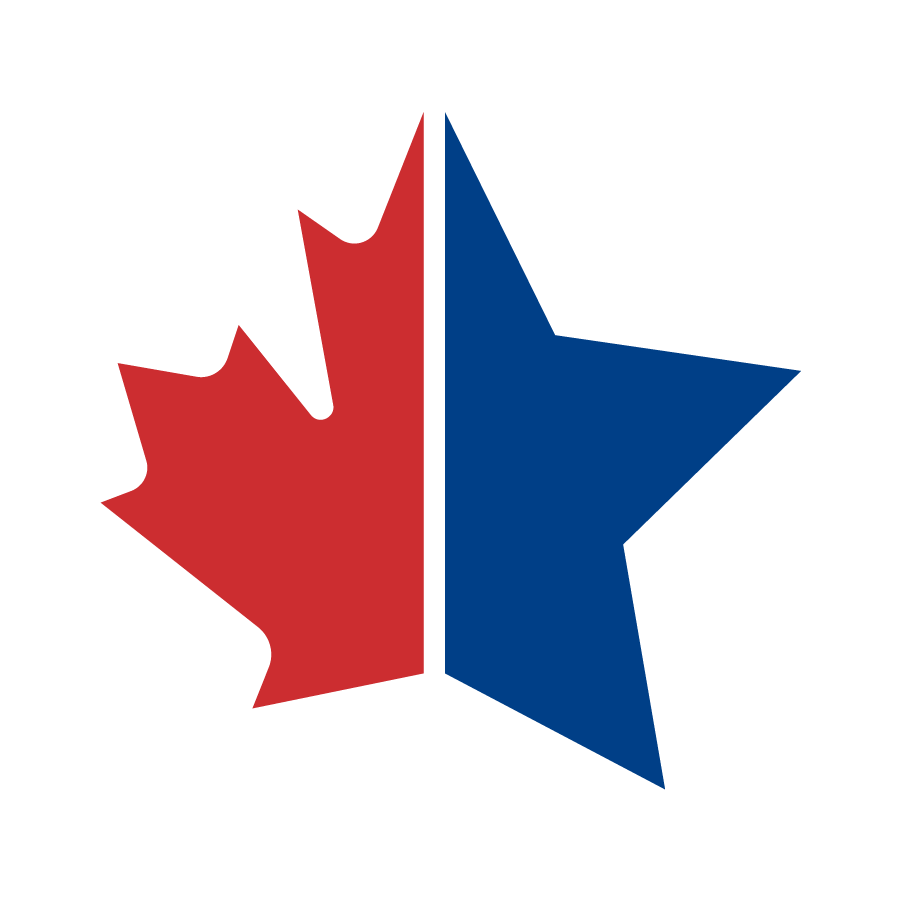 Canadian-American Studies mark: red maple leaf split with blue star