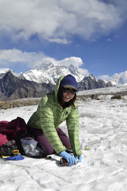 Alia Khan gets a snow sample high in the Himalayas
