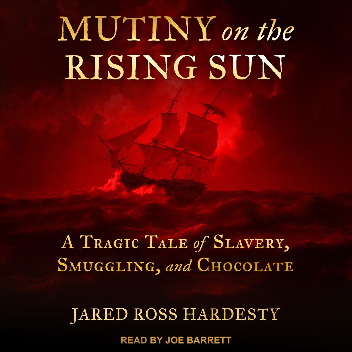 Book cover shows a brig under full sail under a red moon