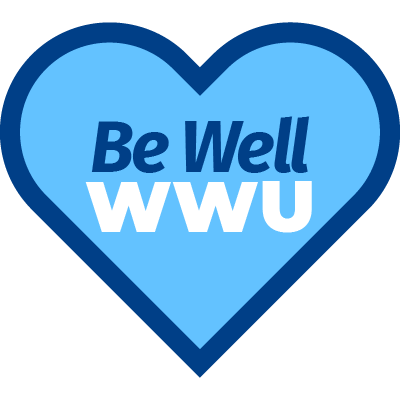 A light-blue heart with a dark-blue outline with the words Be Well WWU