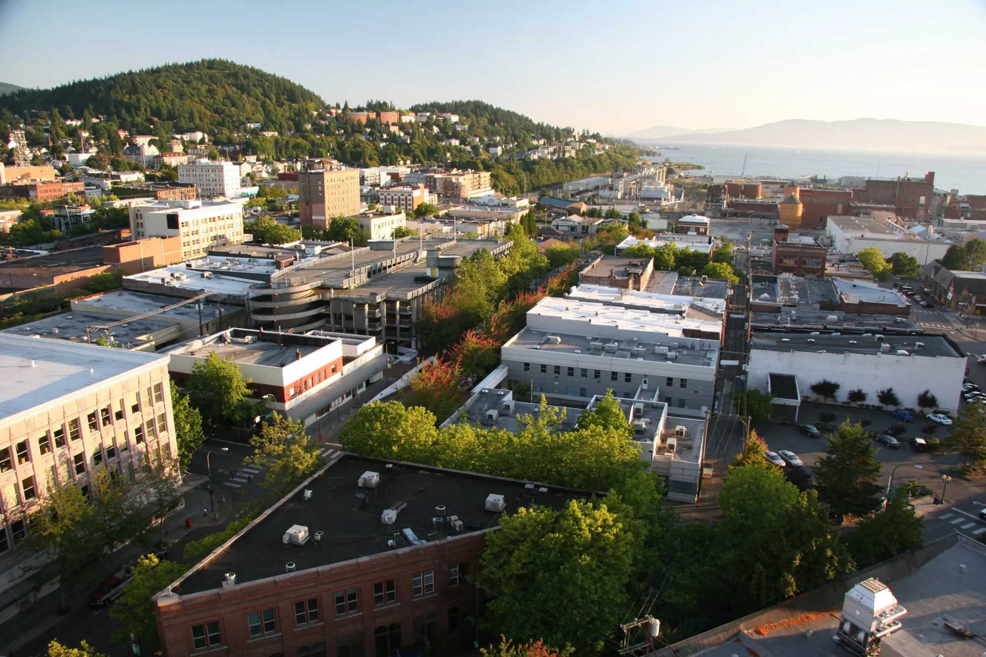 Downtown Bellingham buildings from above