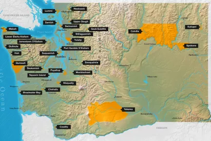 Map indicating locations of Washington Tribes