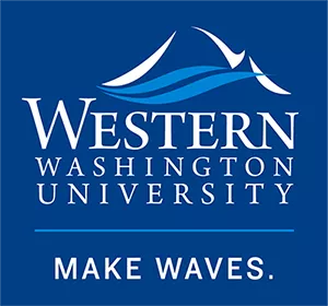 Western Washington University logo, a mountain with waves in front of it and the words Make Waves below it.