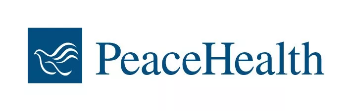 Peace Health logo - a bird outlined in white on a blue box