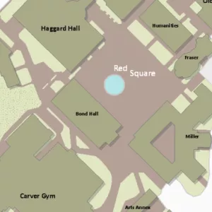 A cutout of the campus map centered on red square